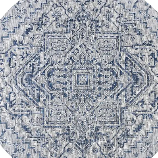 6' Navy Blue And Gray Round Medallion Indoor Outdoor Area Rug Photo 2