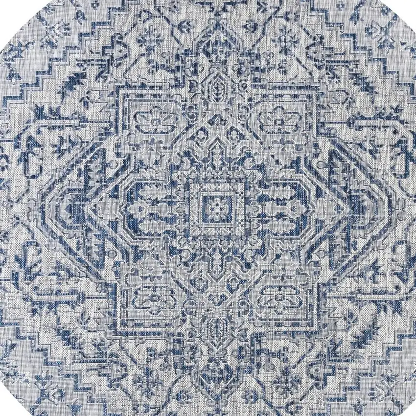 6' Navy Blue And Gray Round Medallion Indoor Outdoor Area Rug Photo 2