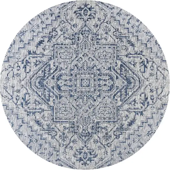 6' Navy Blue And Gray Round Medallion Indoor Outdoor Area Rug Photo 3