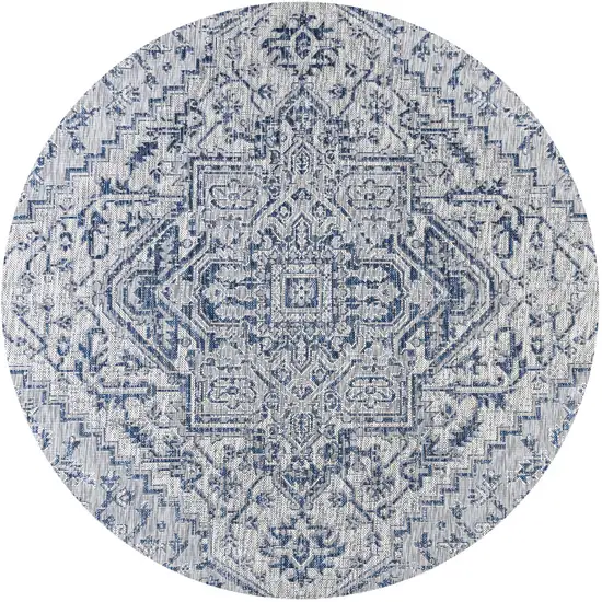 9' Navy Blue And Gray Round Medallion Indoor Outdoor Area Rug Photo 1