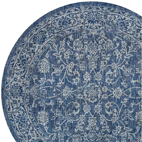 5' Navy Blue And Gray Round Medallion Indoor Outdoor Area Rug Photo 2
