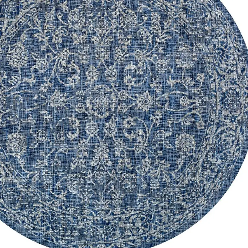 6' Navy Blue And Gray Round Medallion Indoor Outdoor Area Rug Photo 2