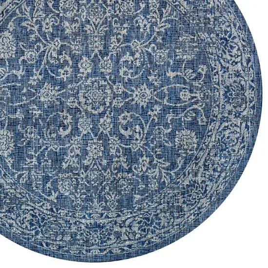 8' Navy Blue And Gray Round Medallion Indoor Outdoor Area Rug Photo 2