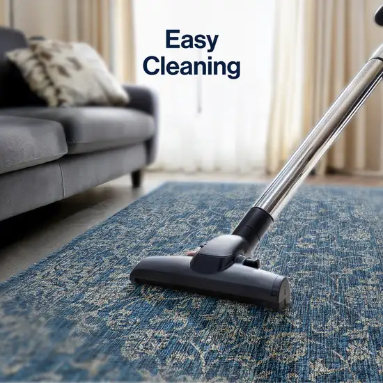 9' Navy Blue And Gray Round Medallion Indoor Outdoor Area Rug Photo 6