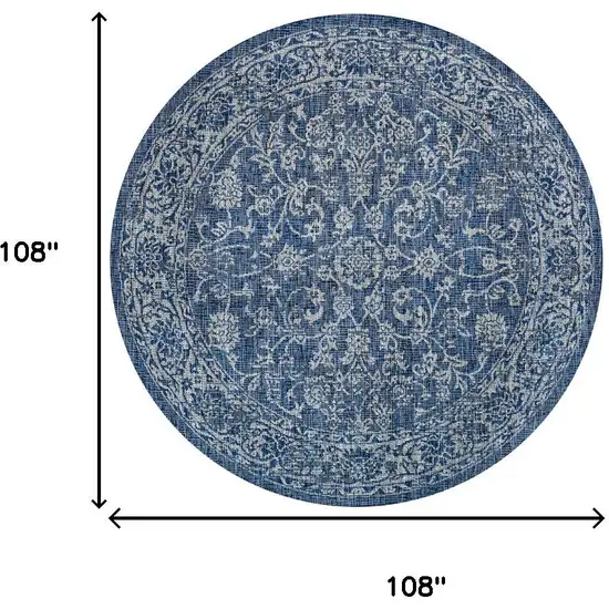 9' Navy Blue And Gray Round Medallion Indoor Outdoor Area Rug Photo 7