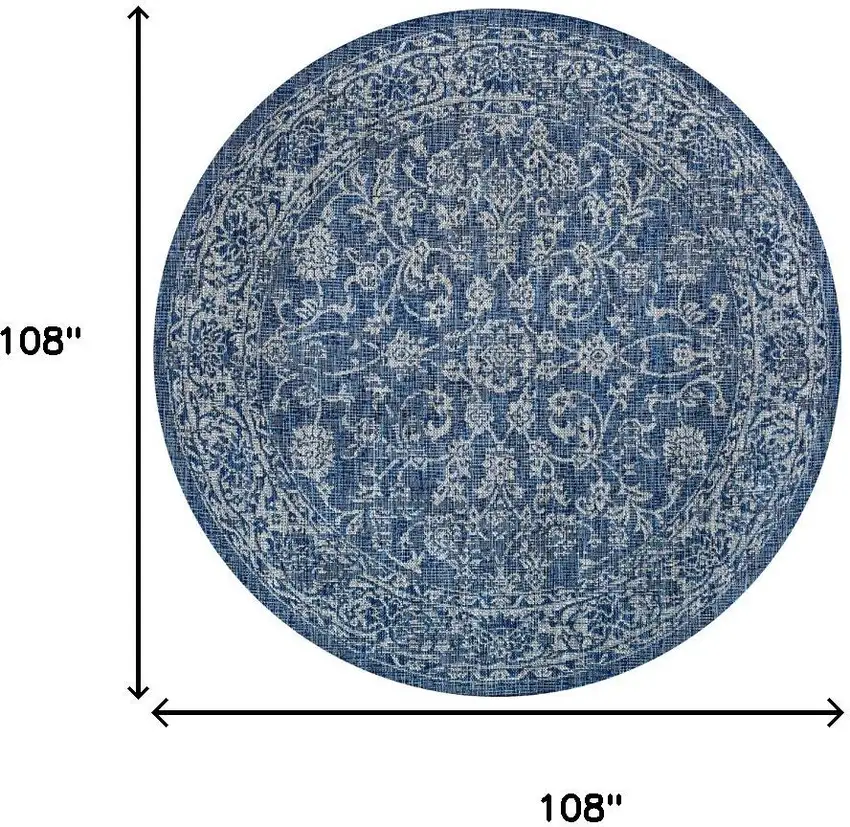 9' Navy Blue And Gray Round Medallion Indoor Outdoor Area Rug Photo 7