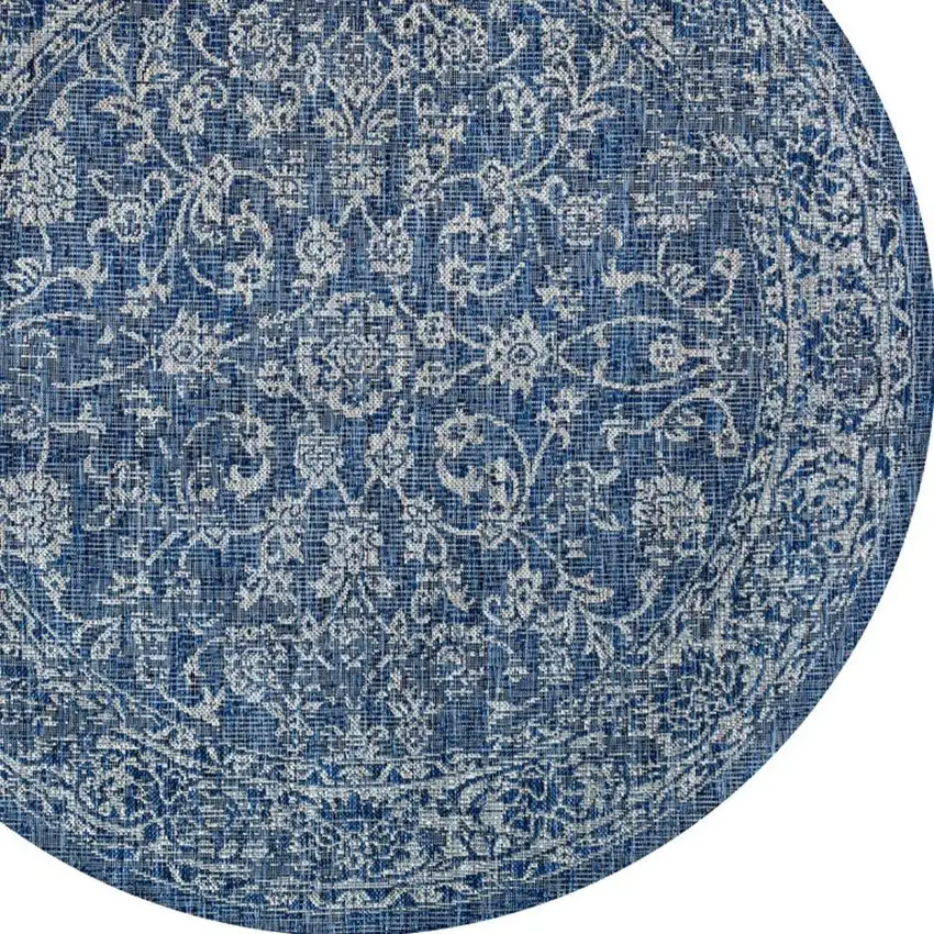 9' Navy Blue And Gray Round Medallion Indoor Outdoor Area Rug Photo 2