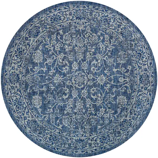 9' Navy Blue And Gray Round Medallion Indoor Outdoor Area Rug Photo 1
