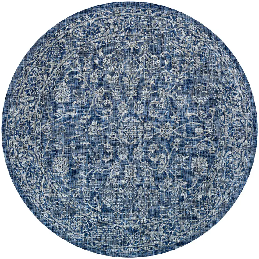 9' Navy Blue And Gray Round Medallion Indoor Outdoor Area Rug Photo 1