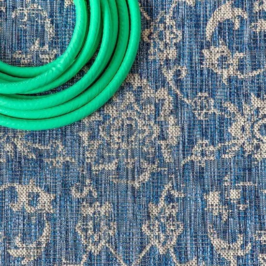 9' Navy Blue And Gray Round Medallion Indoor Outdoor Area Rug Photo 6
