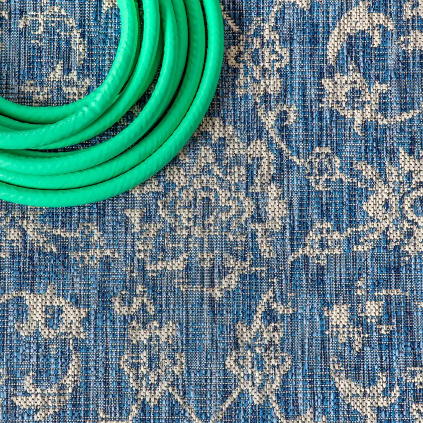 9' Navy Blue And Gray Round Medallion Indoor Outdoor Area Rug Photo 6