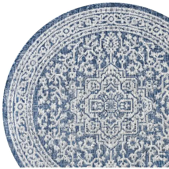 6' Navy Blue And Gray Round Medallion Indoor Outdoor Area Rug Photo 2