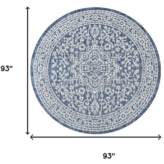 8' Navy Blue And Gray Round Medallion Indoor Outdoor Area Rug Photo 9