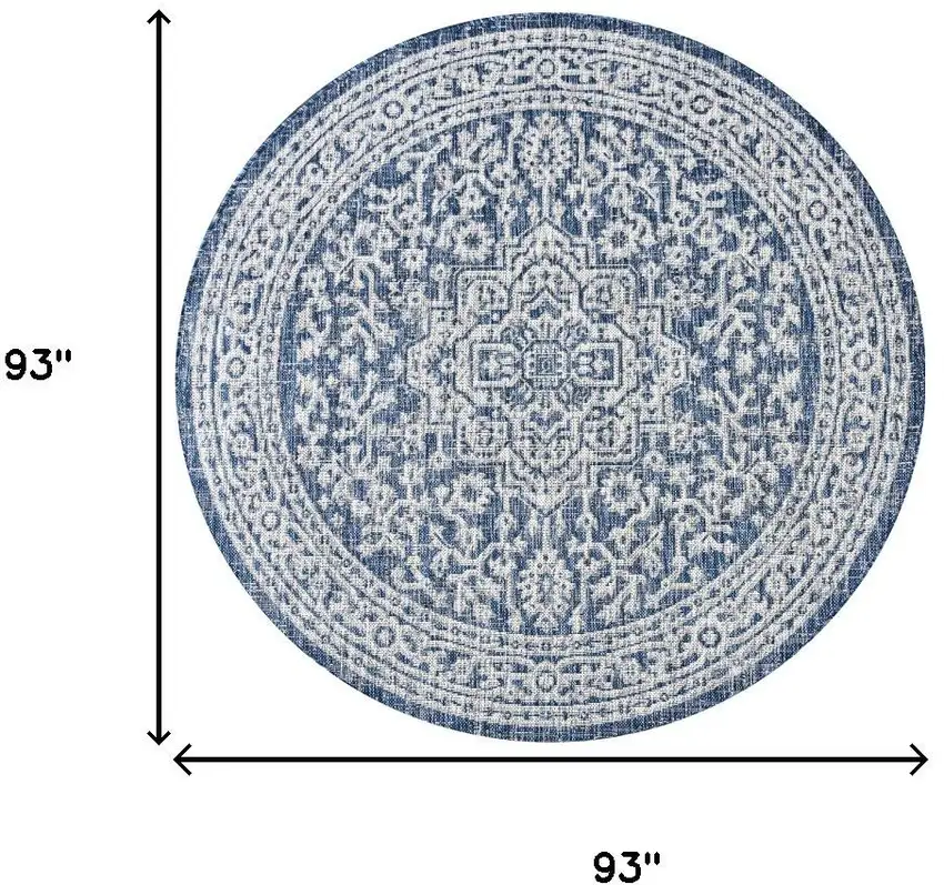 8' Navy Blue And Gray Round Medallion Indoor Outdoor Area Rug Photo 9