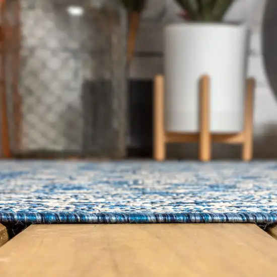 8' Navy Blue And Gray Round Medallion Indoor Outdoor Area Rug Photo 8