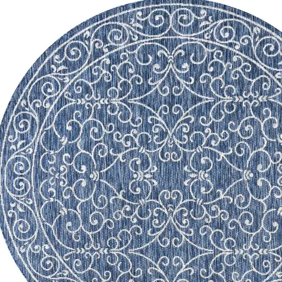 6' Navy Blue And Gray Round Medallion Indoor Outdoor Area Rug Photo 2
