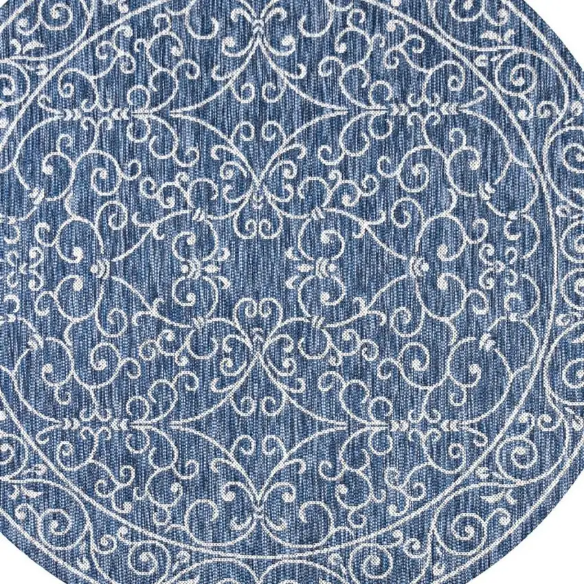 8' Navy Blue And Gray Round Medallion Indoor Outdoor Area Rug Photo 2
