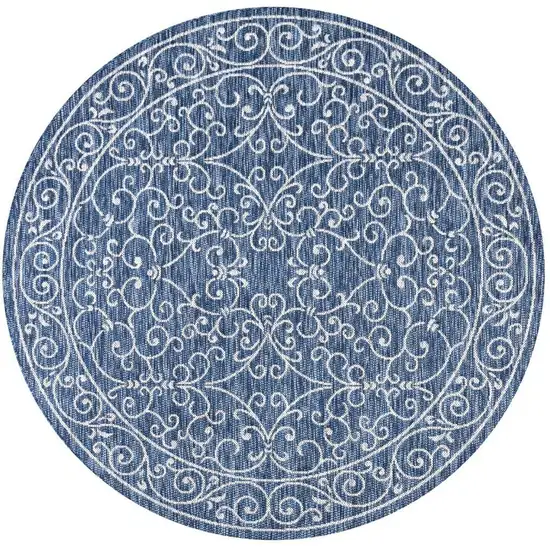 9' Navy Blue And Gray Round Medallion Indoor Outdoor Area Rug Photo 2
