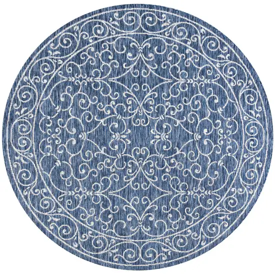 9' Navy Blue And Gray Round Medallion Indoor Outdoor Area Rug Photo 3