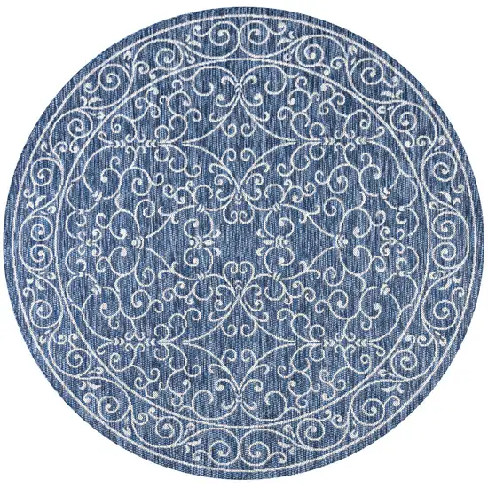 9' Navy Blue And Gray Round Medallion Indoor Outdoor Area Rug Photo 1