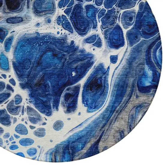 8' Navy Blue And Gray Round Nautical Washable Indoor Outdoor Area Rug Photo 4