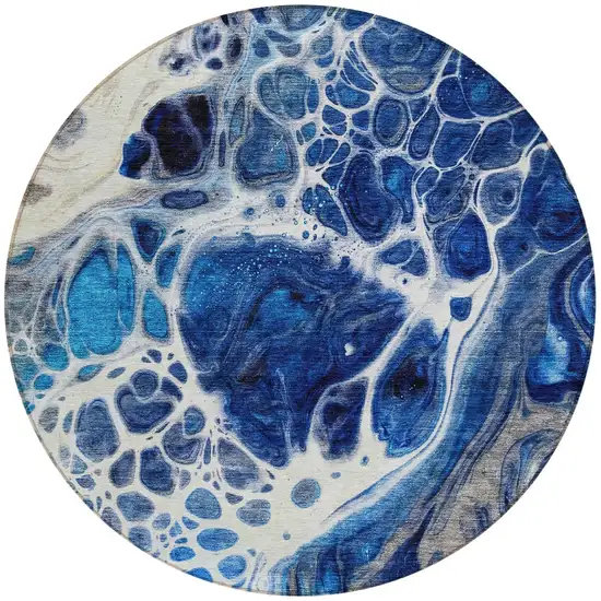 8' Navy Blue And Gray Round Nautical Washable Indoor Outdoor Area Rug Photo 5