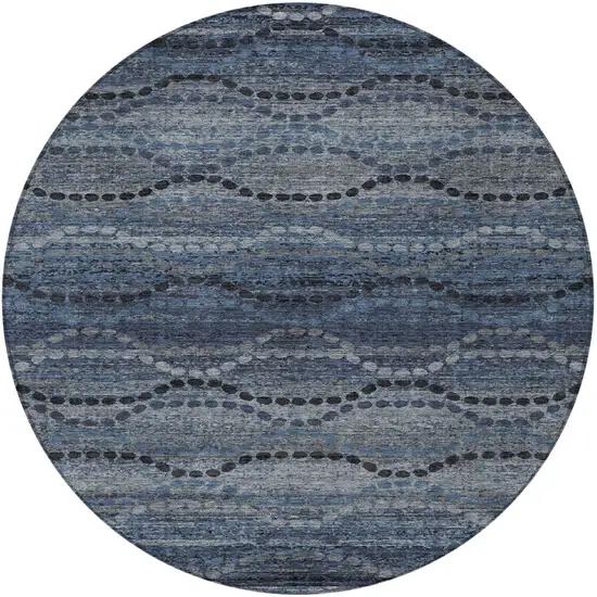8' Navy Blue And Gray Round Ogee Washable Indoor Outdoor Area Rug Photo 4