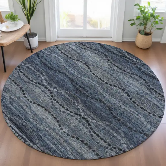 8' Navy Blue And Gray Round Ogee Washable Indoor Outdoor Area Rug Photo 5
