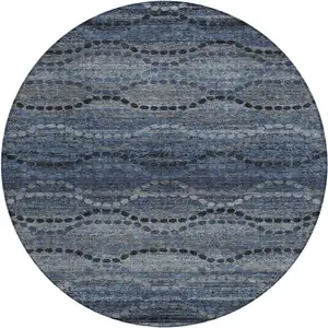 Photo of 8' Navy Blue And Gray Round Ogee Washable Indoor Outdoor Area Rug