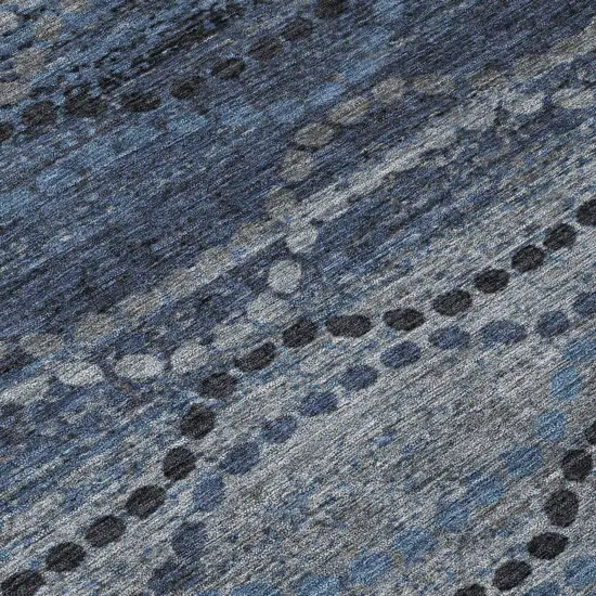 8' Navy Blue And Gray Round Ogee Washable Indoor Outdoor Area Rug Photo 9