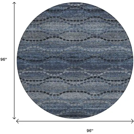 8' Navy Blue And Gray Round Ogee Washable Indoor Outdoor Area Rug Photo 9