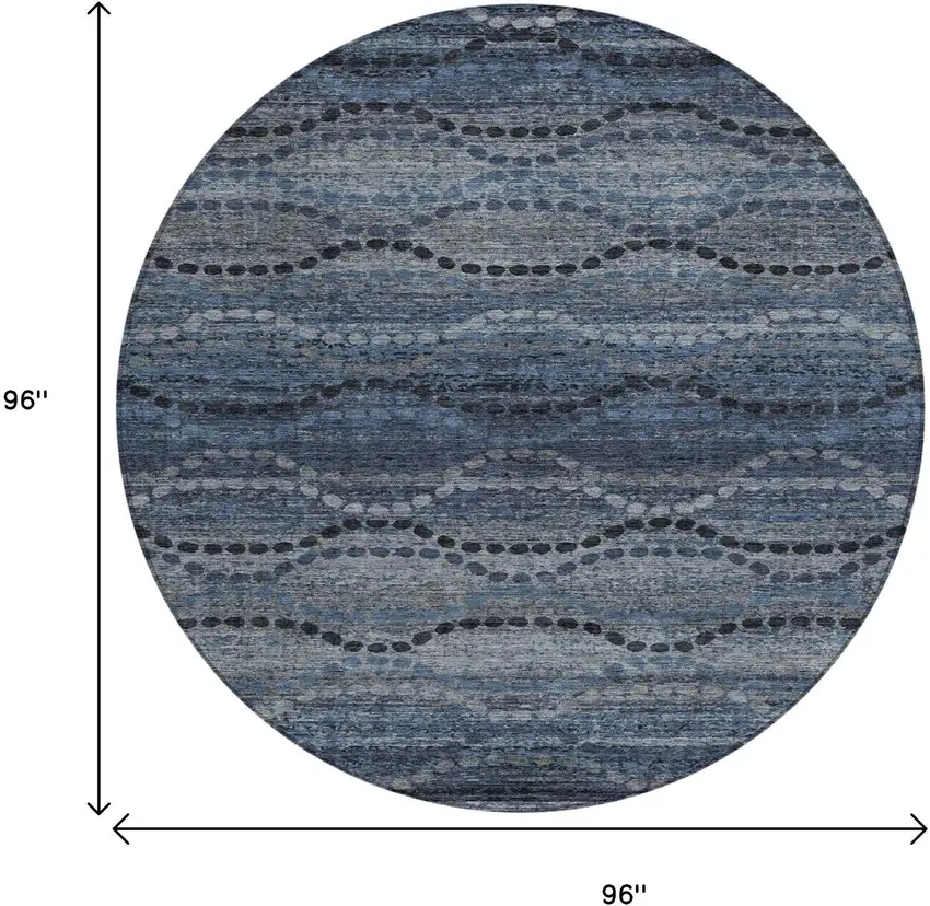 8' Navy Blue And Gray Round Ogee Washable Indoor Outdoor Area Rug Photo 9
