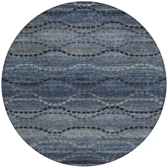 8' Navy Blue And Gray Round Ogee Washable Indoor Outdoor Area Rug Photo 3