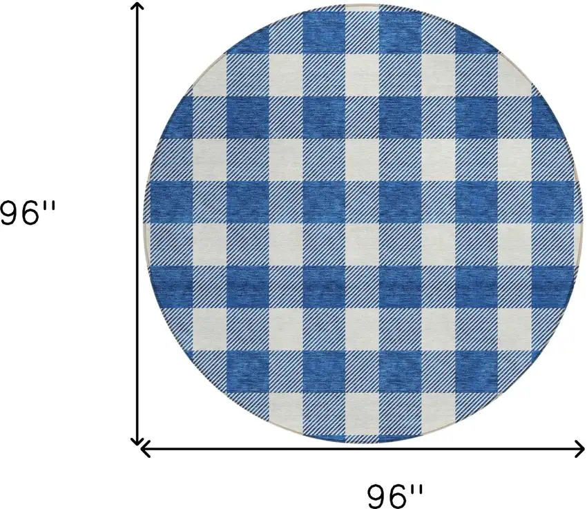 8' Navy Blue And Gray Round Plaid Washable Indoor Outdoor Area Rug Photo 3