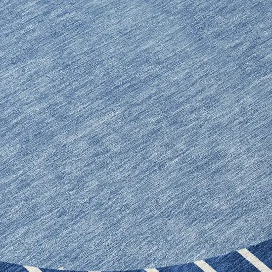 8' Navy Blue And Gray Round Striped Washable Indoor Outdoor Area Rug Photo 8