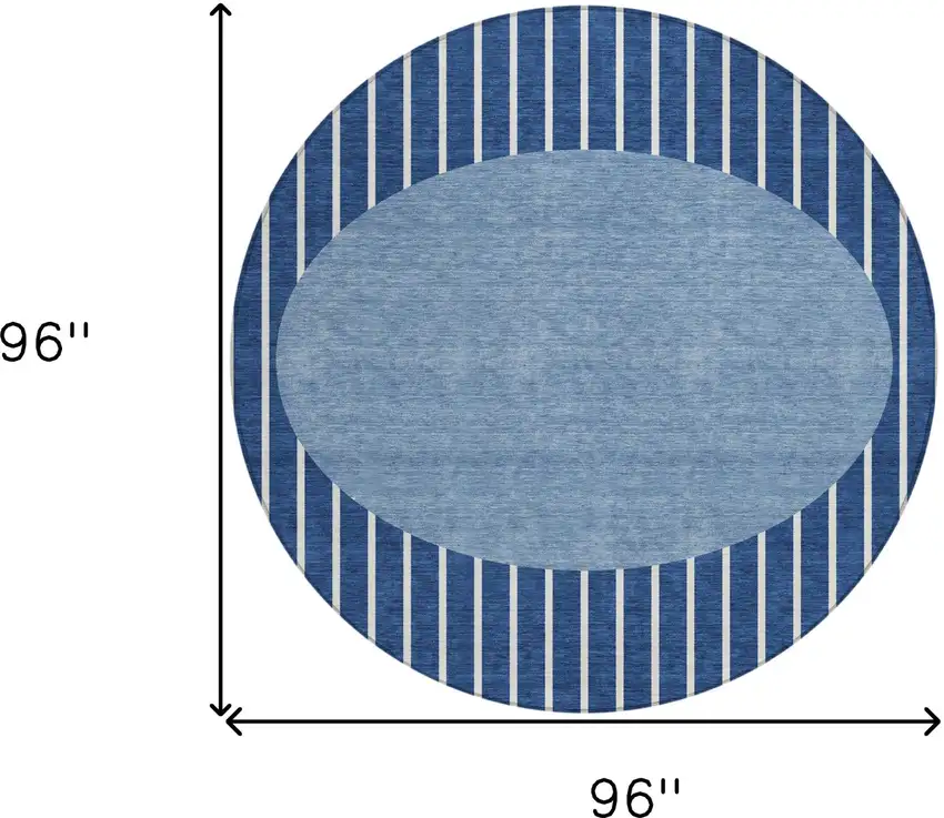 8' Navy Blue And Gray Round Striped Washable Indoor Outdoor Area Rug Photo 3