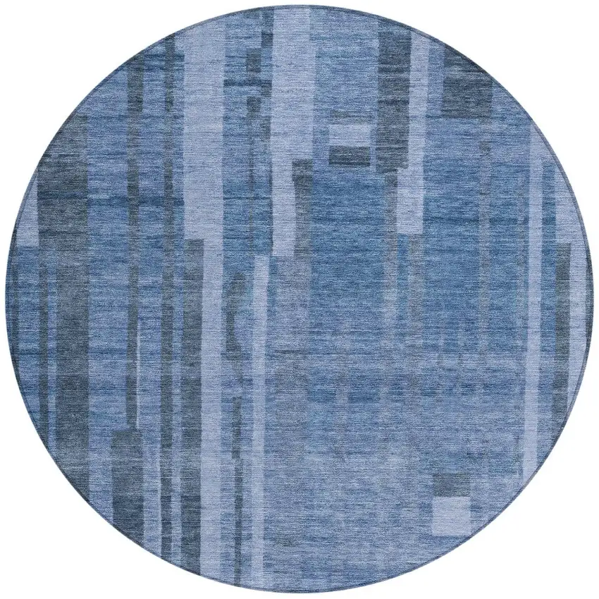 8' Navy Blue And Gray Round Striped Washable Indoor Outdoor Area Rug Photo 6