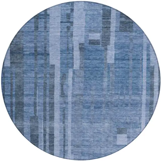 8' Navy Blue And Gray Round Striped Washable Indoor Outdoor Area Rug Photo 2