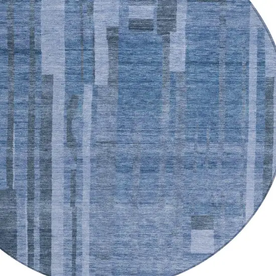 8' Navy Blue And Gray Round Striped Washable Indoor Outdoor Area Rug Photo 5
