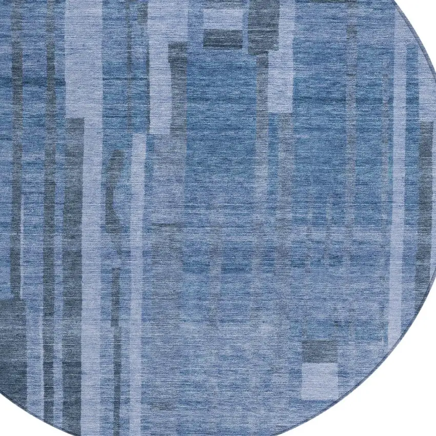 8' Navy Blue And Gray Round Striped Washable Indoor Outdoor Area Rug Photo 5
