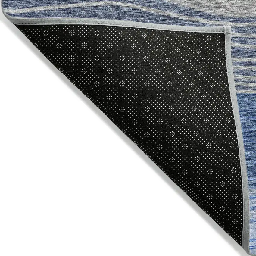 8' Navy Blue And Gray Round Striped Washable Indoor Outdoor Area Rug Photo 2