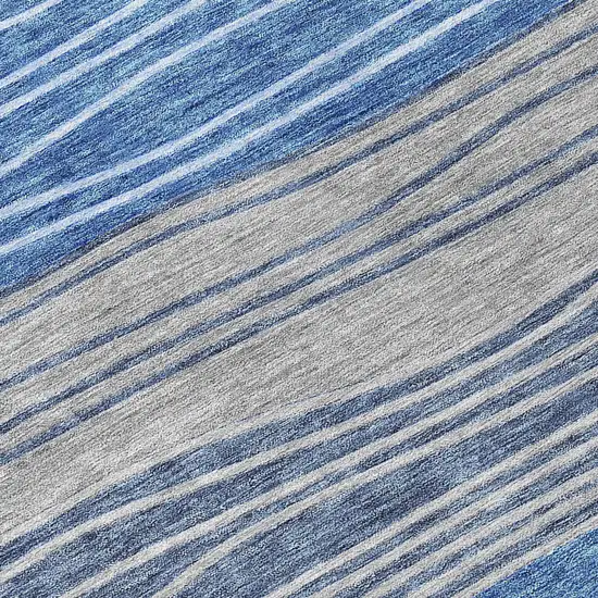 8' Navy Blue And Gray Round Striped Washable Indoor Outdoor Area Rug Photo 9