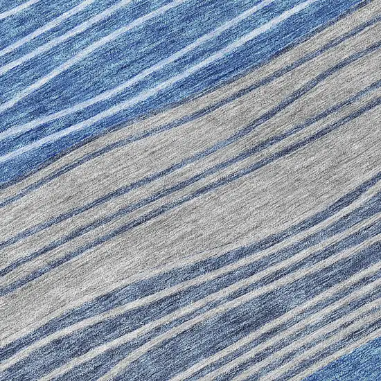 8' Navy Blue And Gray Round Striped Washable Indoor Outdoor Area Rug Photo 9