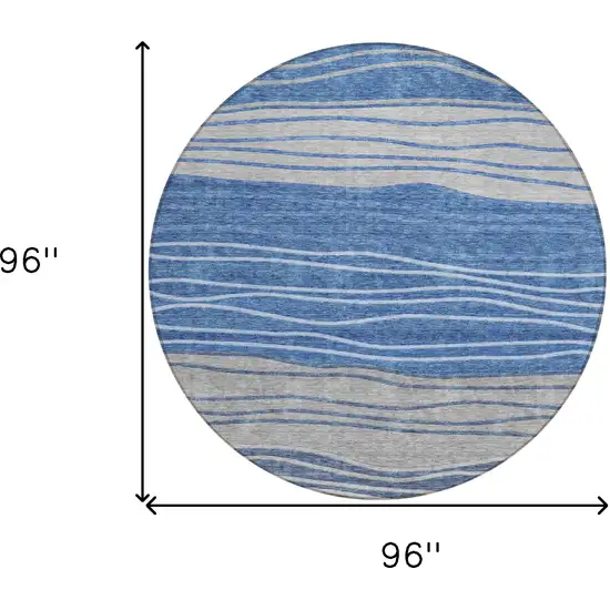 8' Navy Blue And Gray Round Striped Washable Indoor Outdoor Area Rug Photo 8