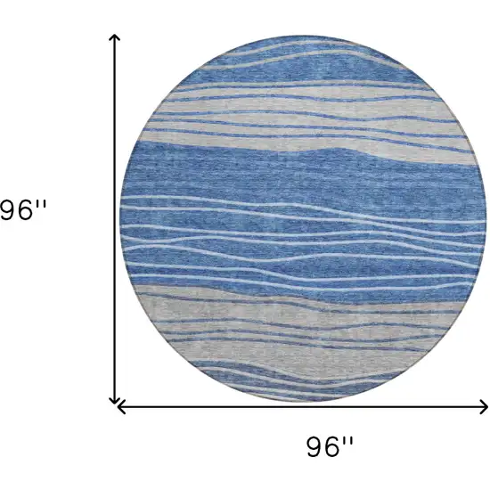 8' Navy Blue And Gray Round Striped Washable Indoor Outdoor Area Rug Photo 8