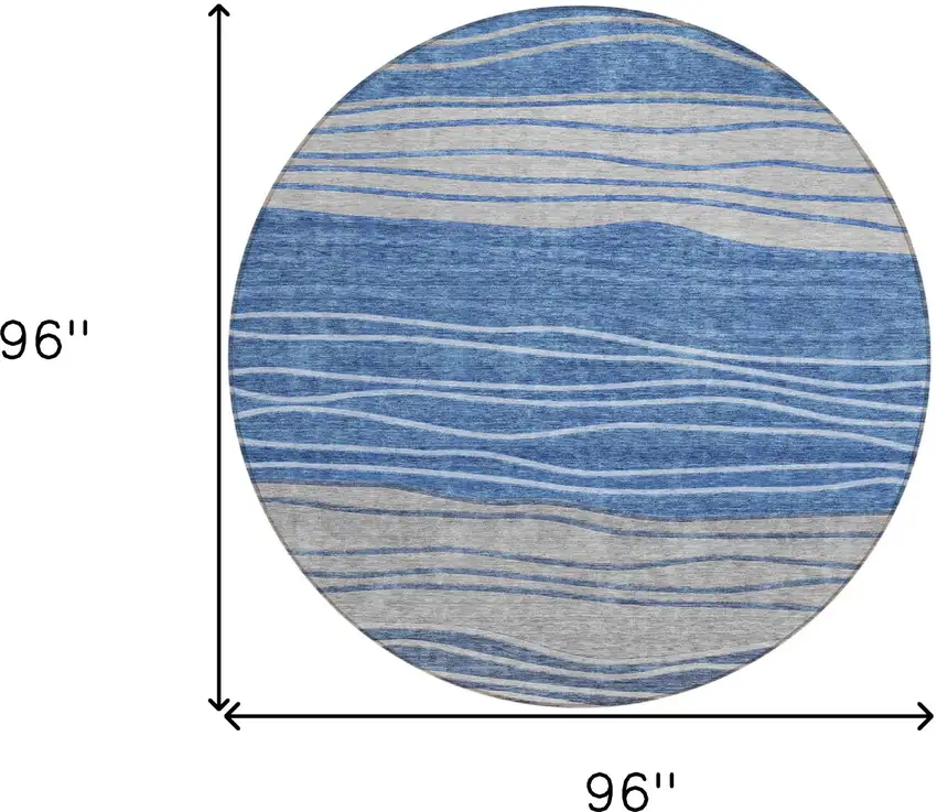 8' Navy Blue And Gray Round Striped Washable Indoor Outdoor Area Rug Photo 8