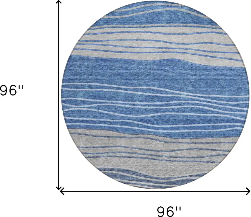 8' Navy Blue And Gray Round Striped Washable Indoor Outdoor Area Rug Photo 8