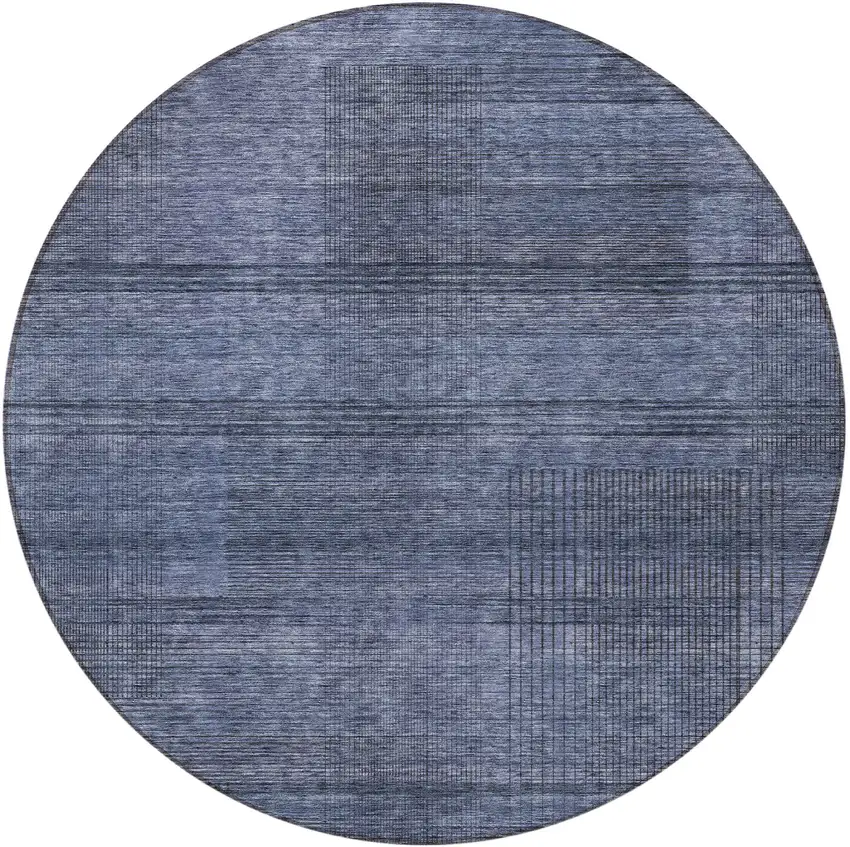 8' Navy Blue And Gray Round Striped Washable Indoor Outdoor Area Rug Photo 2