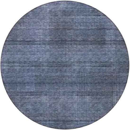 8' Navy Blue And Gray Round Striped Washable Indoor Outdoor Area Rug Photo 2