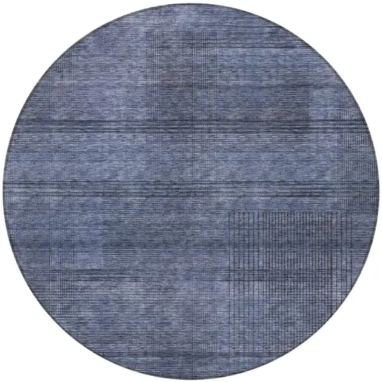 8' Navy Blue And Gray Round Striped Washable Indoor Outdoor Area Rug Photo 2